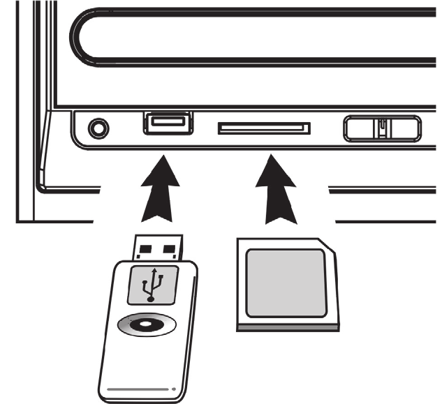 Mp3-/WMA-tiedostojen toistaminen USB-muistista tai muistikortilta Laite toistaa mp3- ja WMA-tiedostoja USB-muistilta tai SD-/MMC-muistikortilta. 1.