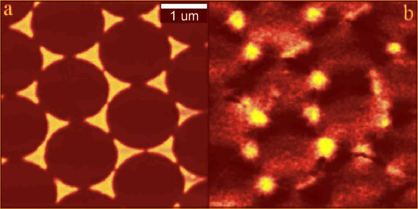 Avbildning av magnetisk struktur mha MFM, Magnetic Force Microscopy. a) första (normal) scan.