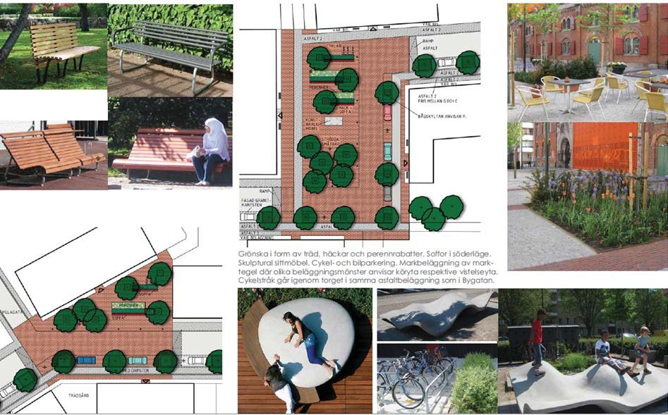 Bebyggelsen längs bygatan ska vara lite högre i två-fyra våningar samt ett högre kvarter och med inslag av centrumverksamheter såsom småaffärer, skönhetssalonger och mindre kontor med tex ett