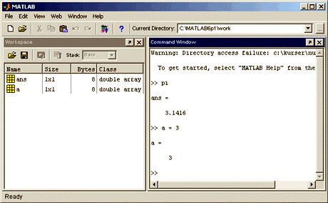 Variabler i MATLAB En variabel i MATLAB har alltid ett namn (måste börja på bokstav) kan ses som behållare som innehåller ett värde av en viss typ (heltal, rella tal, text, ) kan tilldelas ett värde