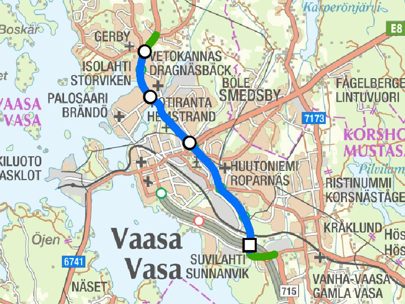 pdf (på finska) Stamväg 67 Ilmajoki-Seinäjoki Vägavsnittet har livlig trafik och är olycksdrabbat och det är skäl att bredda vägen så att den blir fyrfilig samt att bygga tre planskilda anslutningar