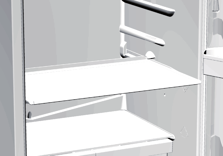 Kylskåpstillbehör (Utrustningen beror på vald modell) Hylla Du kan placera hyllorna som du vill på skenorna inuti apparaten.