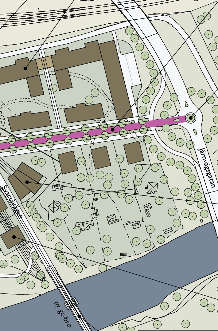 Gångtrafik Boende i området antas åka kollektivt i hög utsträckning och det finns därför ett behov av gena stråk till resecentrum.