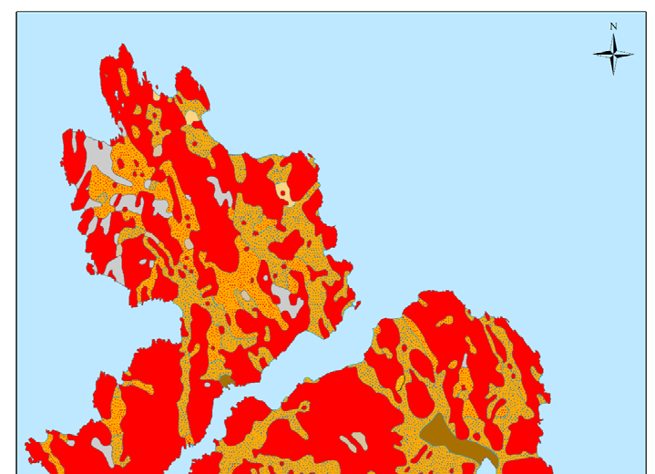 Geologi Koster Stor andel berg i dagen: Låg