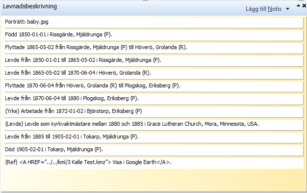 När du klickar på denna kan du t.ex. aktivera visningen av en KMZ-fil för visning i Google Earth. Skapa först en ny mapp KML i HTML-mappen. Placera personens KMZ-fil i denna mapp.