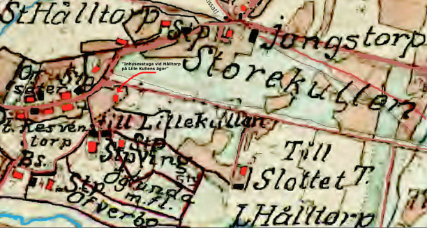 Klicka på bilden för större karta! 1877 års karta förstorad och ifärgad av Kent Friman, 2013.