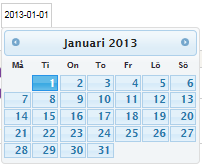 Klickar du i ett datumfält får du upp en kalender där du kan välja ett