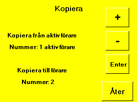 ExciControl TRC tillv.nummer: 00- TRC styrenhet: Rev 0. TRC display: Rev 0.0. 0 Förare 0. Förare I meny Förare kan följande inställningar utföras: Byt förare växlar aktiv förare -.