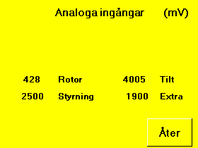 ExciControl TRC tillv.nummer: 00- TRC styrenhet: Rev 0. TRC display: Rev 0.0.. Meny/ Felsökning/Analoga ingångar De analoga ingångar som kan felsökas med hjälp av systemet visas i denna meny.