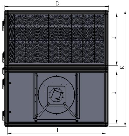 RG 9000 25000 Aggregat RG Luftmängd [l/s] Kanalanslutning I x J [mm] Vikt [kg] A [mm] B1 [mm] B2