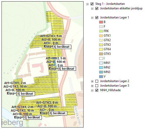 Tolka jordlagerföljder och kontrollera default-valda GTK-klasser: Här ska en geotekniker göra en tolkning av geoteknisk terrängklass och djup för varje jordlager.