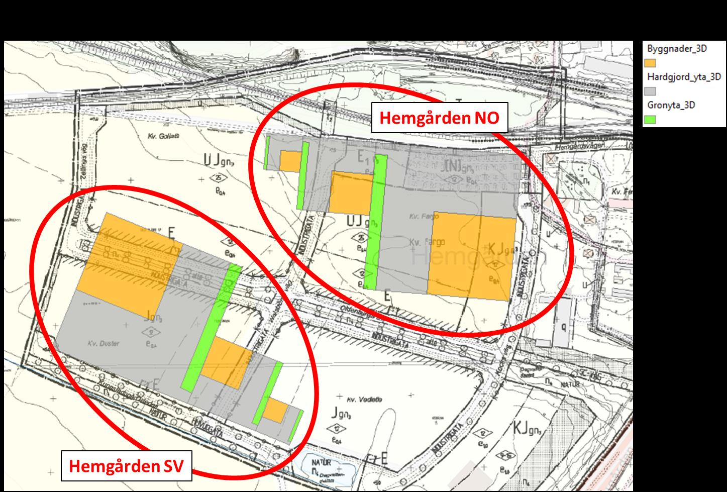 8.1.5 Geokalkyl Hemgården Geokalkylen för Hemgården har genomförts i syfte att testa tre olika kvartersstorlekar inom skilda delar av planområdet och jämföra kostnaden för schakt och