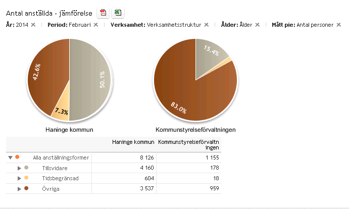 I denna flik visas även ett pajdiagram över det du väljer att markera i ovanstående rapport.