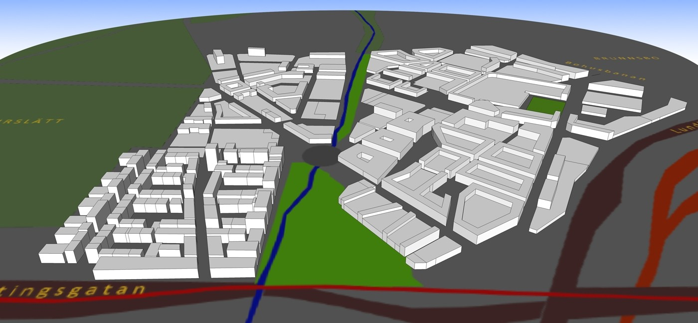 mycket lågt exploateringstal för det som ska bli en fortsättning av city (fig. 1). Enligt Stadsbyggnadskontorets egen handbok Stadsbyggnadskvaliteter har "traditionell kvartersstad", dvs.