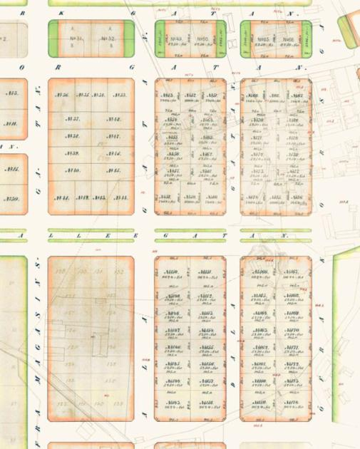 I förslaget var även den 1875 av stadsfullmäktige beslutade tillökningen av de västra parkkvarteren införd i de två motsvarande kvarter som ingick i det aktuella östra området.