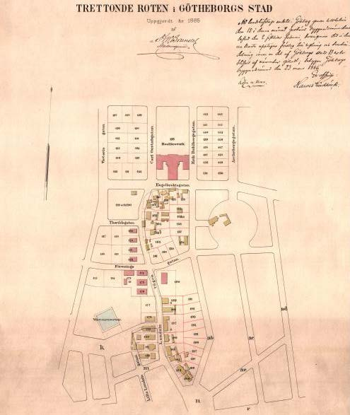 från 6 till 12 meters bredd i sned fortsättning av den 18 meter breda Karl Gustavsgatan.