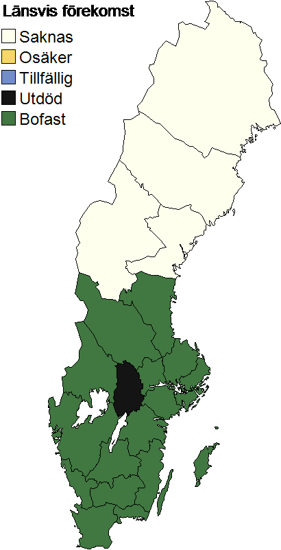 Karta 1: Ekpricklavens utbredning i Sverige. Kartbild lånad av Artdatabanken SLU (2015) Utbredning i Linköping Linköpings kommun hyser flest lokaler i länet av ekpricklav.