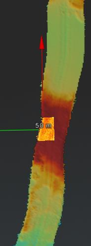 ett mindre antal datapunkter representerar botten är vid områden närmare transektens centrum.