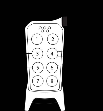 Kapitel 4:INSTALLATÖRSGUIDE OBS! Knapp 8 = shift. för att använda shift: 1. Tryck in knapp 8. 2. Tryck in en av knapparna 1-7. 3. Släpp upp en av knapparna 1-7. 4. Släpp upp knapp 8.