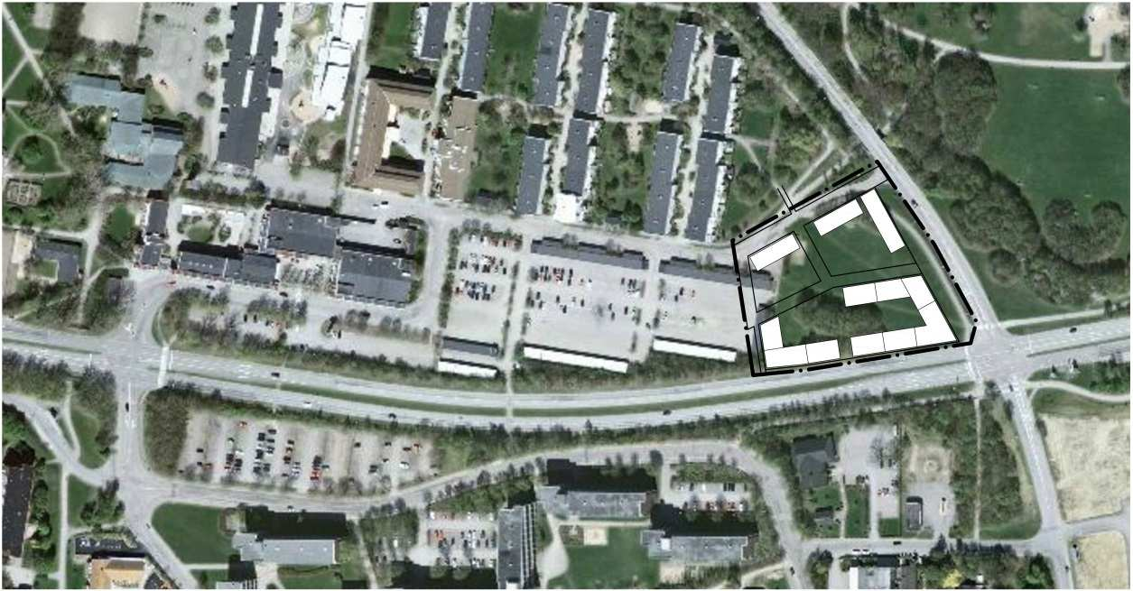 En bärande idé i förslaget är att BoKlok-bebyggelse kan uppföras i den norra delen som har mest gynnsamma bullervärden.