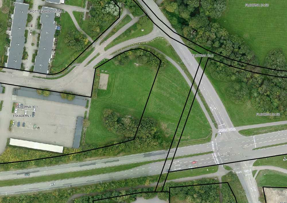 Drottninghög. Planområdet markerat i rött.
