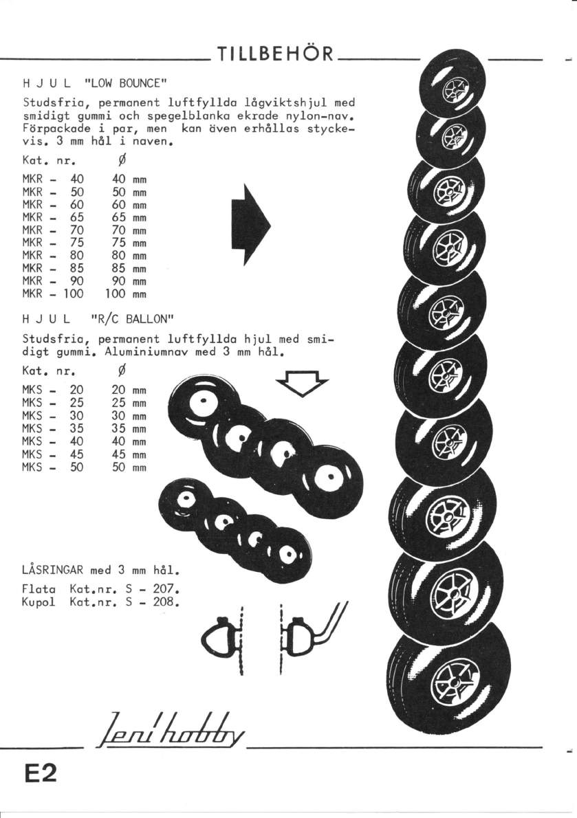 TILLBEHOR HJUL ''LOWBOUNCL Studsfrio, permonent luftfylldo lågviktshiul med smidigt gummi och spegelblonko ekrode nylon-nov. Förpockode i por, men kon även erhöilos styckevis. 3 nm håi i noven. Kot.