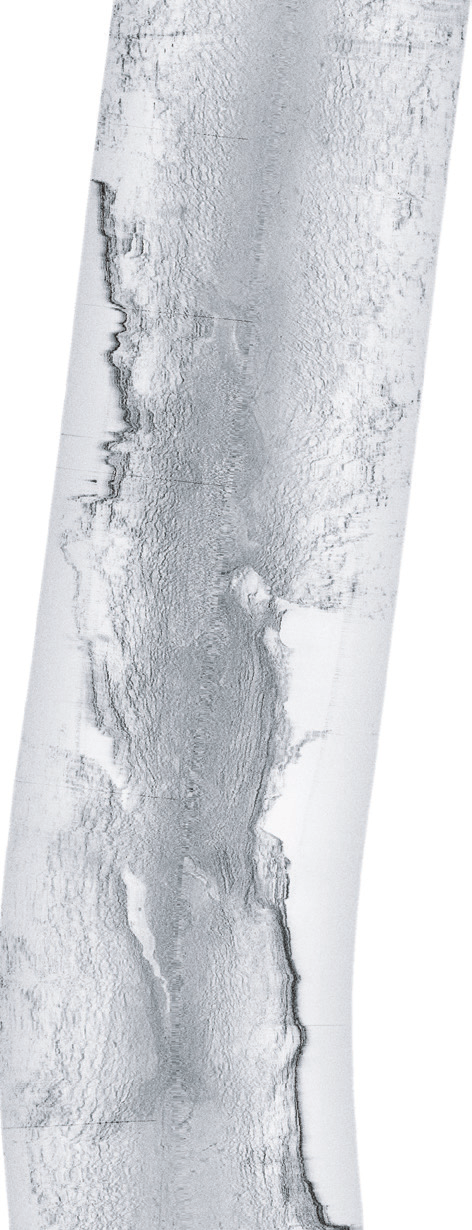 18. Tolkning av seismik och sedimentekolod. A. Seismikprofilen. B. Sedimentekolodprofilen. C. Geologisk tolkning. Seismic interpretation. A. The seismic profile. B. The subbottom profiler image. C. The geological interpretation.