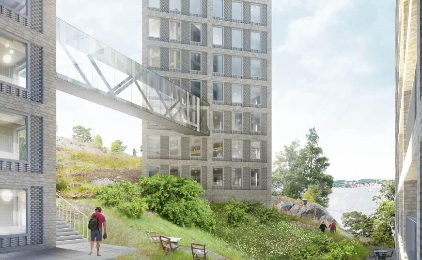 Planbeskrivning Norra Nacka strand 17 (70) Kvarteret vänder sig mot ett av de viktigaste stadsrummen i Nacka strand samt är exponerat mot vattnet, bebyggelsen behöver utformas med hänsyn till det.