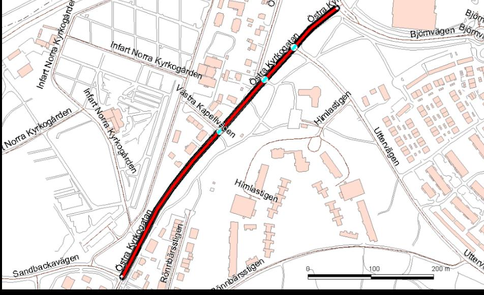 85 På markerade sträckor på Östra Kyrkogatan väg enligt kartbild