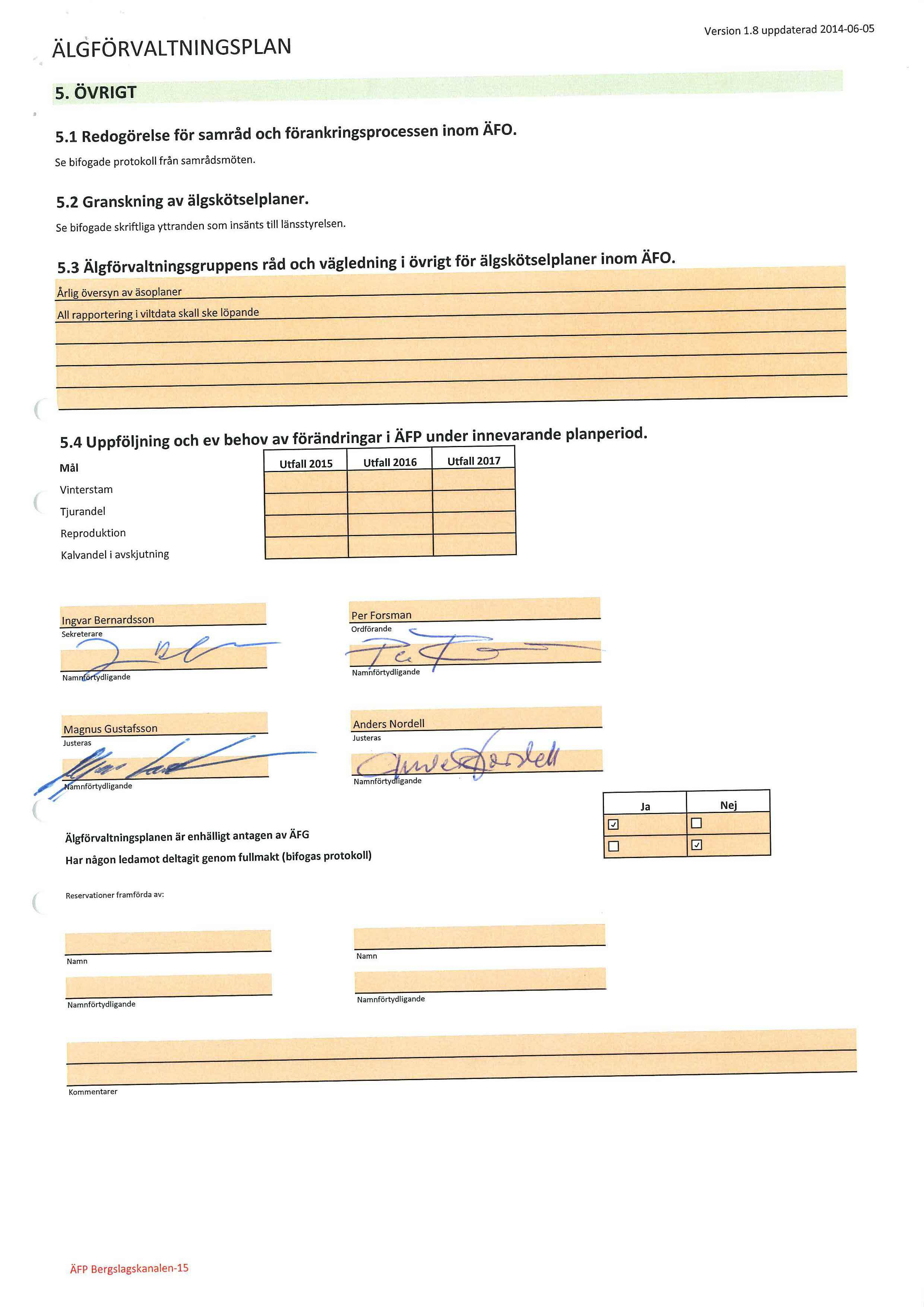 5. ÖVRIGT 5.1 Redogörelse för samråd och förankringsprocessen inom ÄFO. Se bifogade protokoll från samrådsmöten. 5.2 Granskning av älgskötselplaner.