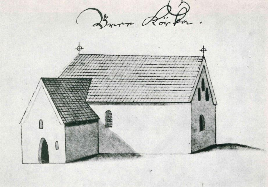 Figur 4. Olof Graus avbildning av den rivna medelitda kyrkan från 1748.