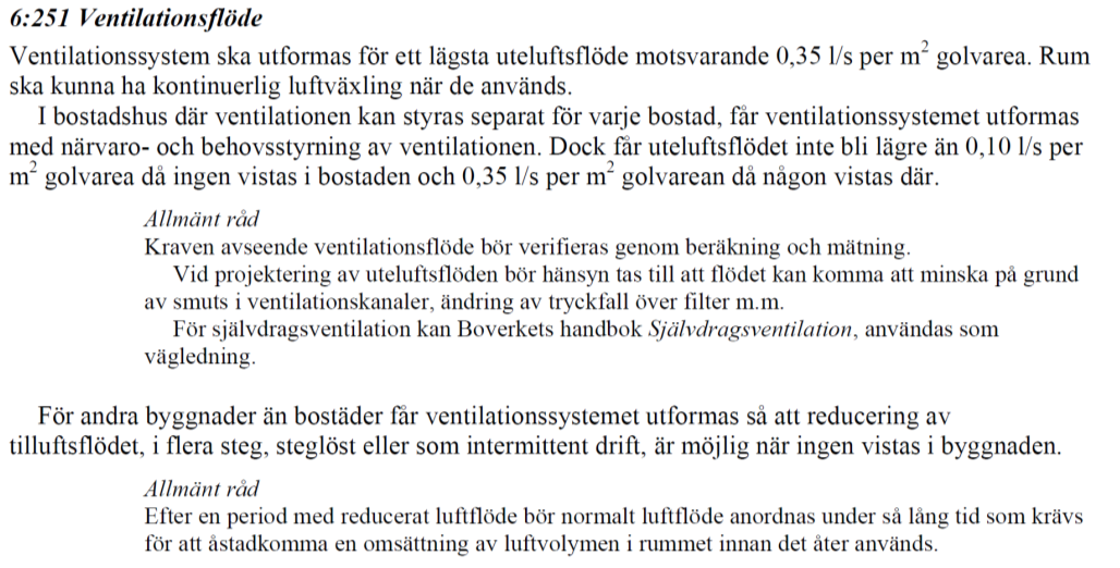 BBR BFS 2016:6 - BBR 23 Lägenhet Uppmätta totala tilluftsluftflöden i lägenheterna Uppmätt totalt tilluftsflöde till lägenhet BBR krav uteluftsflöde Totalt tilluftsflöde till lägenhet* Ventilations