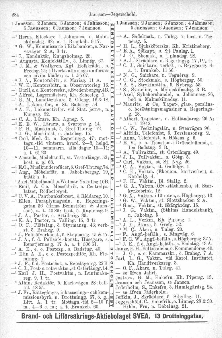 284 J ansson-j egerschöld. 'Danssoll; 2 Janson; 3 Janzon;-4 JaJlnssonj o 1 Jansson; 2 Janson, 3 Janzon ; 4 Jall~sson; 5Jaensson; 6 Jaenson; 7 Jeanson. 111I 5 Jaenssonj 6 Jaenson; 7 Jeanson. _1 Herm.