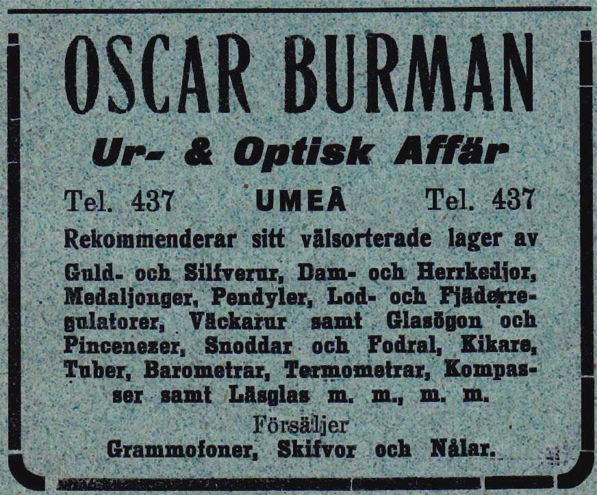 Affär, Oskar Kungsgatan 65 Tel.