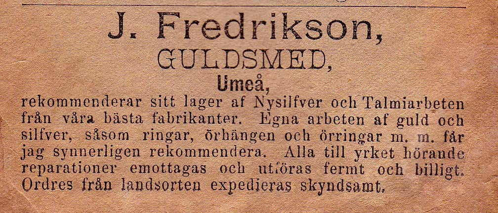 8 Fredriksson Guldsmed, Johan Brogränd 1888 Fredriksson Guldsmed, Johan Brogränd 1892 -- Johan