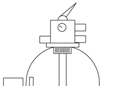 4) Stäng av reningspumpen (8). 5) För att rengöra filtermaterialet ordentligt sätt flervägs ventilen I läge () in the Backwash position. (Sector number 2) 6) Öppna dräneringsventilen(0).