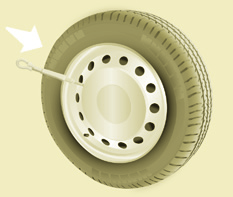 Byta ett hjul 144 4. Demontering av punkterat hjul - Ta loss hjulsidan. - Lossa hjulbultarna och skruva ut dem ett par varv.