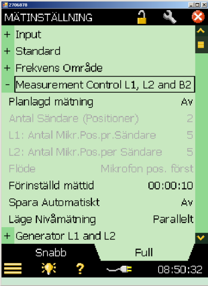 Bild 11 Bild 12 Under Measurment Control L1, L2 and B2 (bild 12) framgår lämpliga kontrollinställningar.