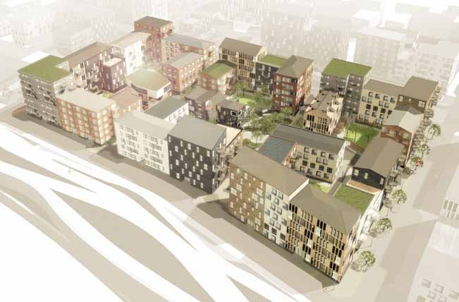 DE CENTRALA KVARTEREN I programområdets centrala delar föreslås bebyggelsen vara stadsmässig med väl definierade gaturum.