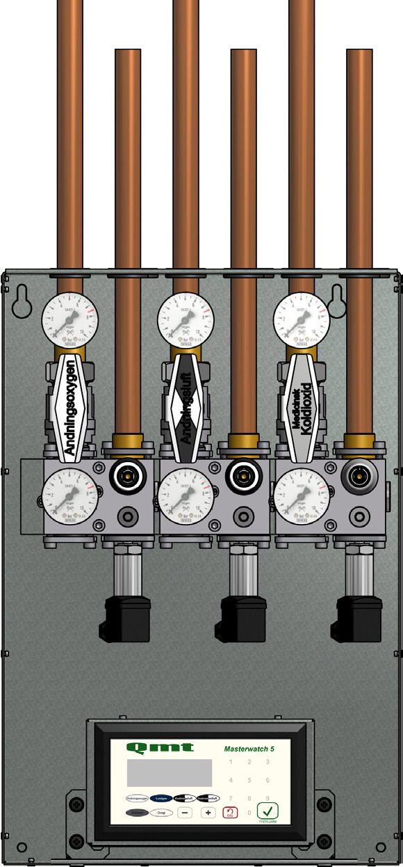 Referensschema 1 Manometer för inloppstryck 2 Avstängningsventil inlopp 3 Tryckgivare (standard) eller signalmanometer (tillval) 4