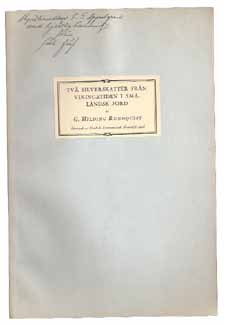 14. Rasmusson, Nils Ludvig. En kristinamedalj. Göteborg, Elanders, 1942. Häftad. 4 sidor. Lätt nött. Enstaka anteckning i blyerts.