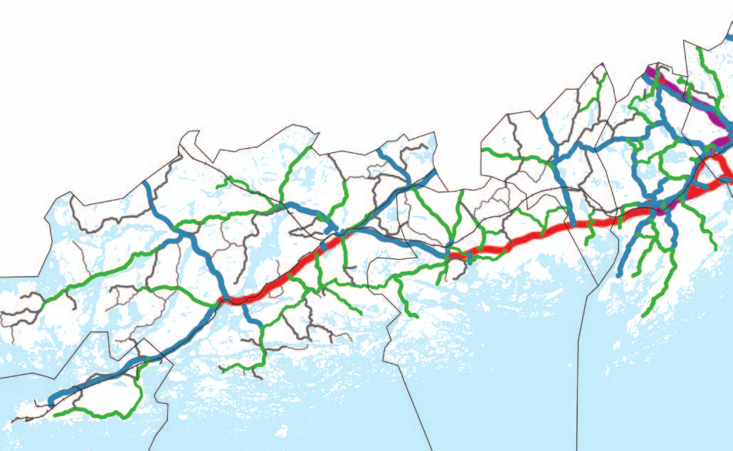 NULÄGE mellan Karis och Ekenäs. På andra ställen inom utvecklingskorridoren är trafikmängderna ännu inte kritiska i förhållande till vägarnas kapacitet.