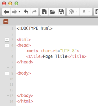 Du får då en nyn HTML-dokument med de grundläggande elementen, fast det finns