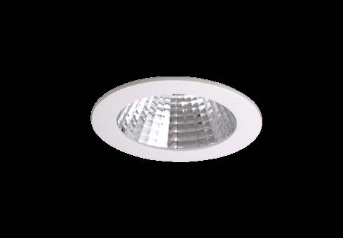 Övriga detaljer av aluzink, kylning av eloxerad aluminium. Fasetterad reflektor av renaluminium i högglansutförande. Spridningsvinkel40 grader. Fästes i undertak med fjädrande byglar.