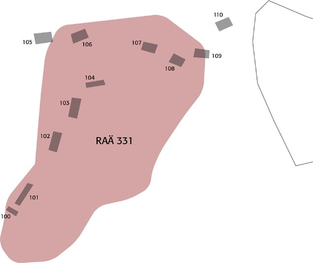 RAÄ 331 På RAÄ 331 grävdes sammanlagt 77,5 meter schakt fördelat på elva schakt.