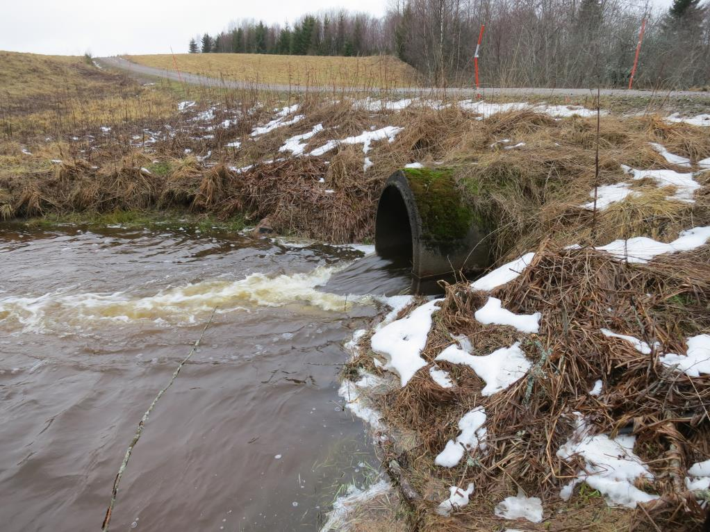 Diameter (invändigt): Längd: Material: Stalp: ca 115 cm ca 10 m betong ca 20 cm Trumman utgör partiellt hinder för öring och är svårpasserbart eller definitivt hinder för andra arter. Bild 5.