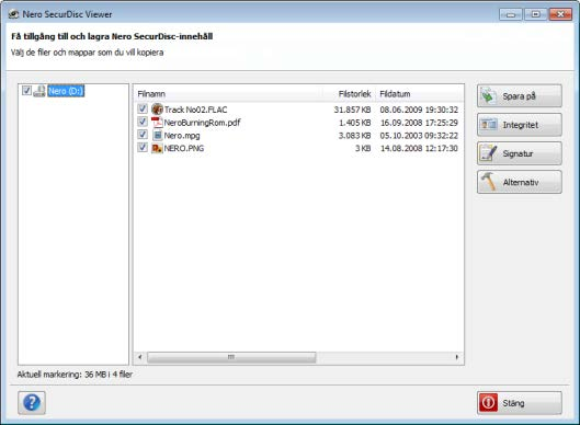 Om Nero SecurDisc Viewer Huvudfönster 14.