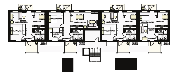 rån vänster; 2-, 3-, 2- och 1 rum och kök. ig 25. Vån 2, 3 och 4.