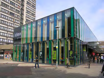 Idea store Med utgångspunkt i några av Londons stadsdelar har områdesbiblioteken utarbetat ett koncept för att höja befolkningens kunskapsnivå och anställningsbarhet i projektet Idea Store.