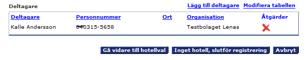 Här kan du välja att söka fram en person eller om det är flera personer som ska anmälas till samma tillfälle, använd % -tecknet så får du fram alla aktiva i ditt team.